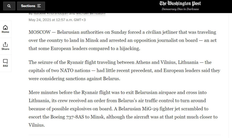 "Беларусь захватила лайнер с диссидентом". Что иностранные СМИ писали о вынужденной посадке рейса Ryanair в Минске