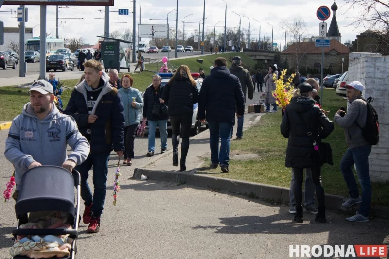 З беларускімі "коцікамі" замест пальмавых галінак. Праваслаўныя ў Гродне адзначылі Вербную нядзелю
