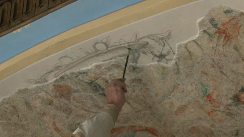 Падчас рэканструкцыі Старога замку выпадкова знайшлі фрэску 16 стагоддзя. Скрыншот: ТРК Гродна