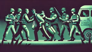 Как (не) работает буферная зона. Про реальную ситуацию на польско-белорусской границе рассказала активистка Малгожата Рыхарска Иллюстрация сгенерирована Hrodna.life в DALL·E