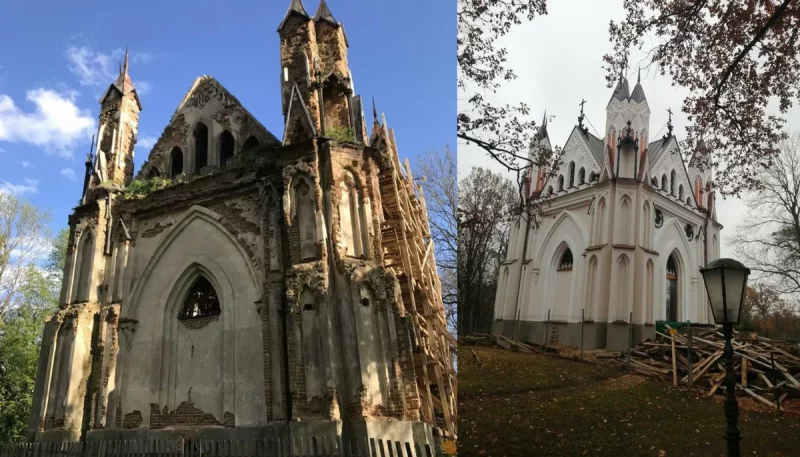 Часовня Ожешко из Закозелья - до и после. Фото из открытых источников