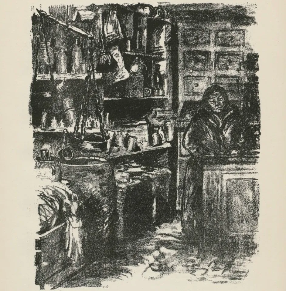 Магазин в Гродно, 1916. Рисунок из альбома “Skizzen aus Litauen, Weissrussland und Kurland”. Художник Hermann Struck. Текст Herbert Eulenberg