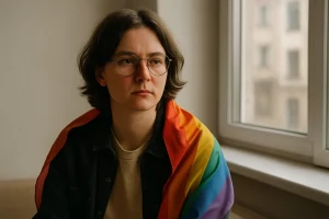 Алина, квир-активистка в эмиграции. GPT чат создал изображение героини на основании ее истории