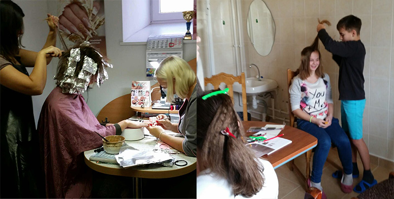 “Памперсы - класна, толькі чалавечых зносін імі не заменіш”. Валанцёрка Ірэна Лабачэўская знаёміць выхаванцаў дзіцячага дома з прафесіяй цырульніка