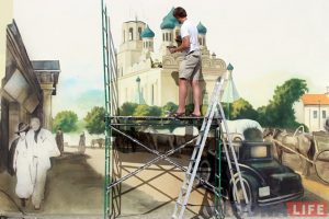 У двары гандлёвага цэнтра ABC рыхтуюць вялікі роспіс з відамі старога Гродна У двары гандлёвага цэнтра ABC рыхтуюць вялікі роспіс з відамі старога Гродна