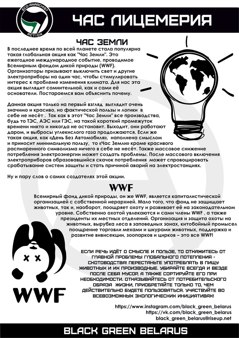 У Гродне прайшла “Гадзіна Зямлі”. Эка-анархісты назвалі яе “Гадзінай крывадушнасці”