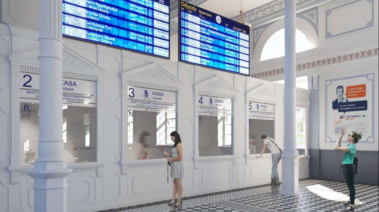 Чыгуначны вакзал у Беластоку чакае рамонт: глядзіце, як ён зменіцца ўжо праз год