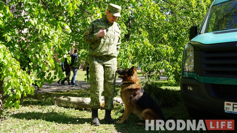 “Ён толькі на мяжы строгі”. Спецыяліст па выбухоўцы Оскар забаўляў дзяцей на свяце Перамогі ў Гродне