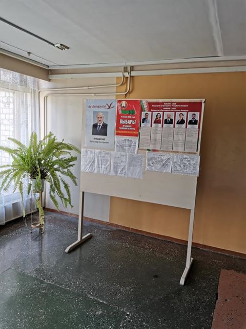Лукашэнка і Ціханоўская на акне, а сцяг дагары нагамі. Гродзенцы дзеляцца фота арганізацыі выбарчых участкаў