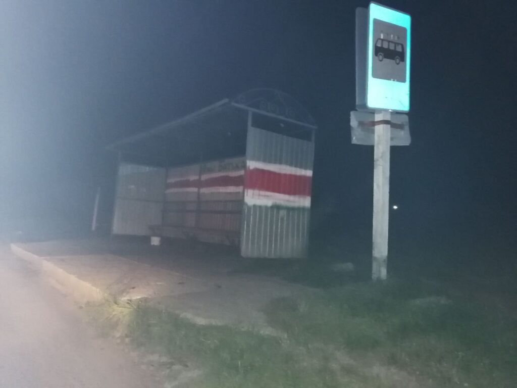 Фотафакт: у Зарыцы невядомыя вярнулі прыпынку бел-чырвона-белыя колеры Фотафакт: у Зарыцы невядомыя вярнулі прыпынку бел-чырвона-белыя колеры