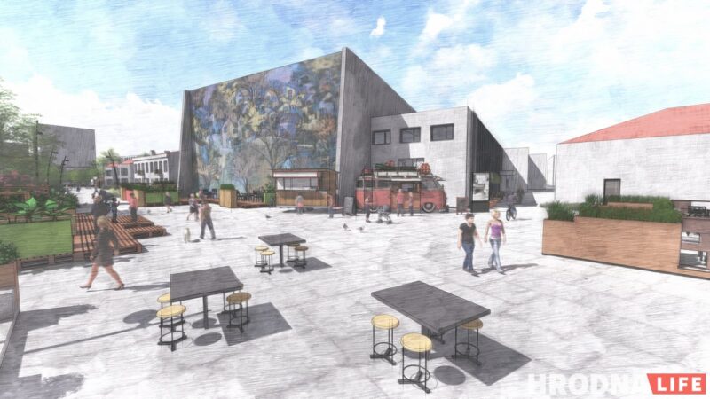 Графити на стене Дома офицеров и пространсво "Молодёжное" - фрагмент проекта Городницы гродненской архитекторки Анны Орлюк