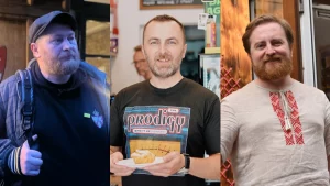 Бізнесмены з Гродна, якія працуюць у эміграцыі: Андрэй Мялешка, Яўген Скрабутан, Зміцер Фурманаў