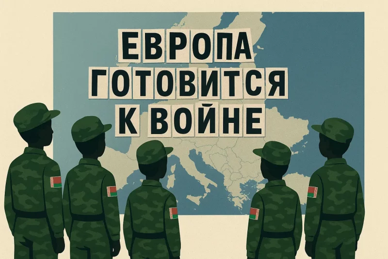 Падлеткі ў ваеннай форме перад мапай